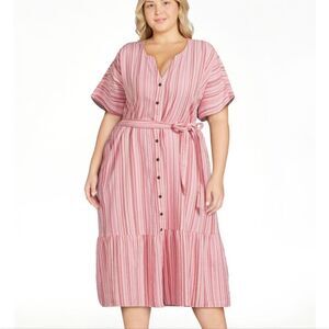 Terra & Sky Dolman Sleeve Midi Shirt Dress Pink Stripe in 1X 2X 3X or 4X, NEW